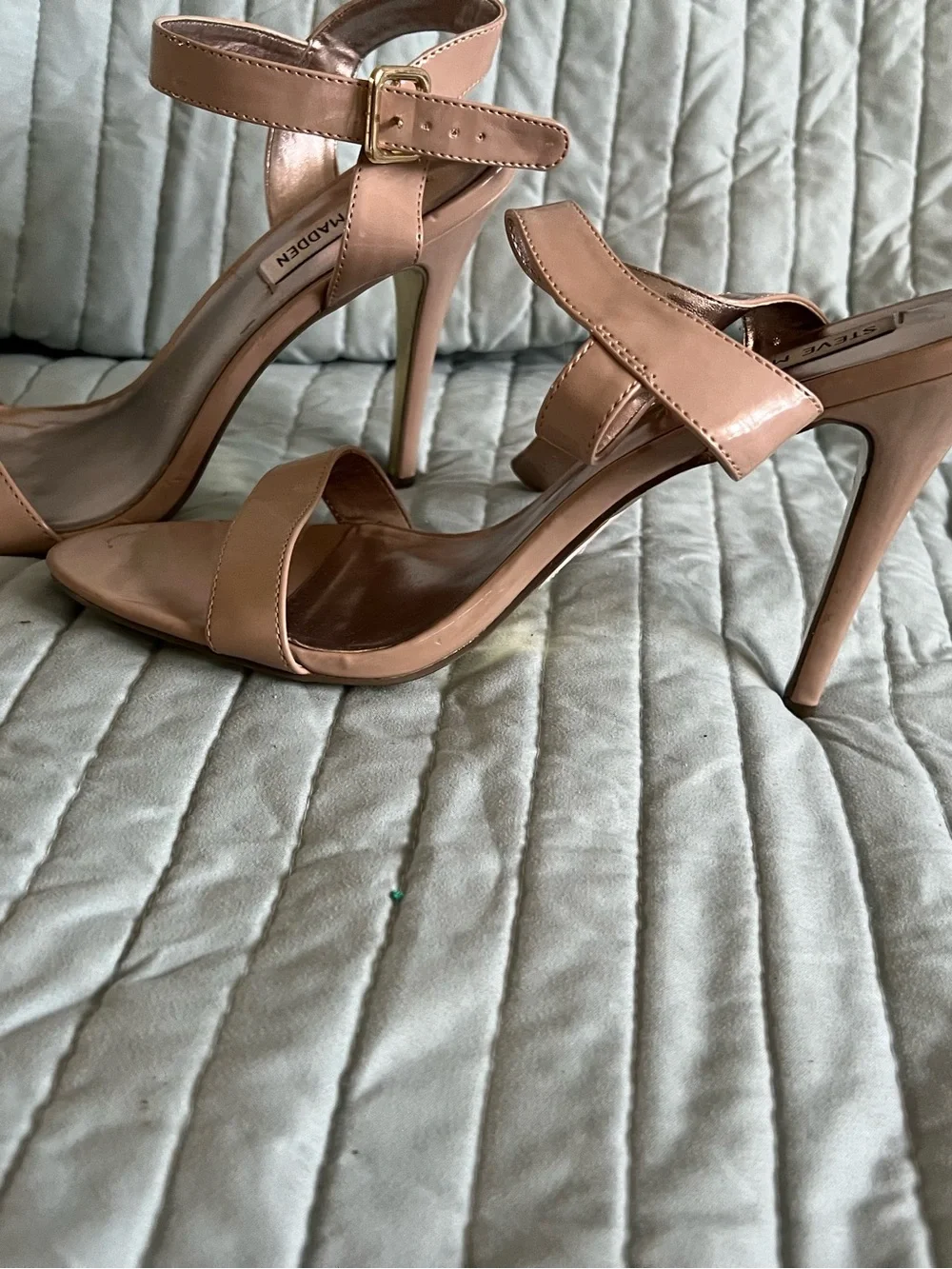 Steve Madden Nude Patent Ankle-Strap Stiletto Sandals
